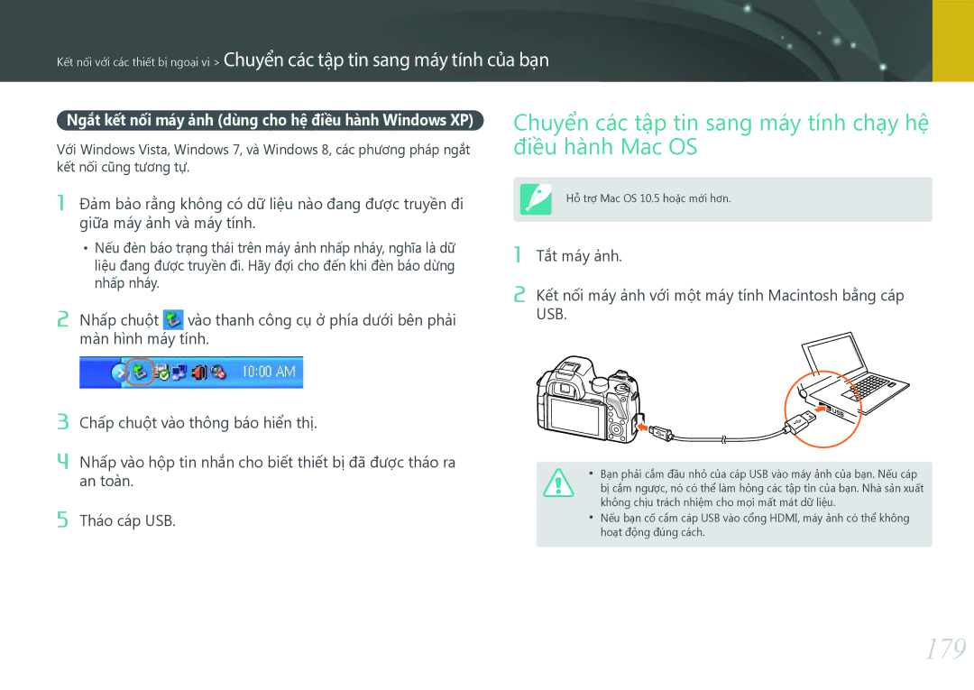 Samsung EV-NX30ZZBGBVN manual 179, Điều hành Mac OS, Giữa máy ảnh và máy tính, Chấp chuột vào thông báo hiển thị 